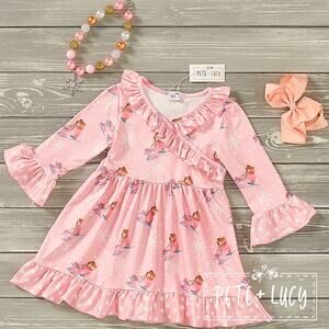 PETE + LUCY Pink Ice Princess Long Sleeve Dress Winter Ice Skating 0-6 Months
